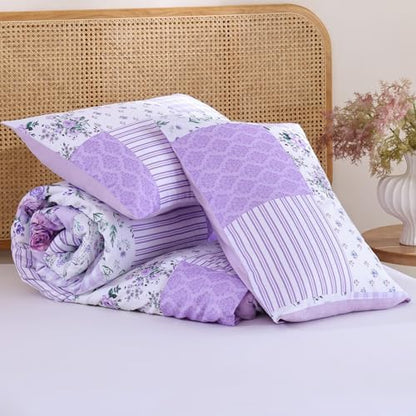 YIKUSH Purple Floral Full Comforter Set, Soft Lightweight All Season Bedding Set for Women Girls, Cozy Cottagecore Botanical Comforter Full Size with 2 Pillow Shams, Breathable Floral Bed Set