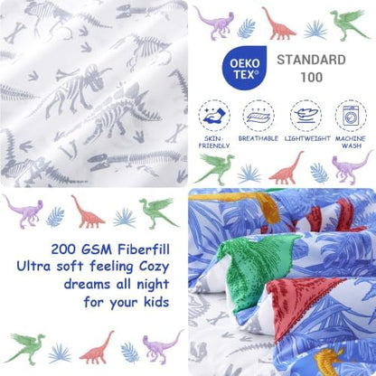 Mooreeke Toddler Bedding Sets for Boys,4 Pieces Dinosaur Printed Comforter