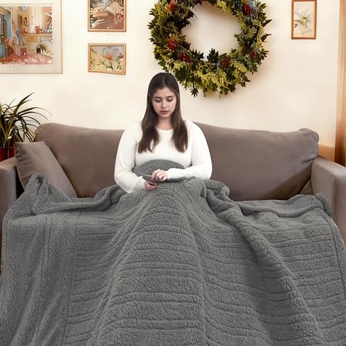Electric Heated Blanket Queen Size 84"×90" Dual Control, 9 Heating Settings & 1-10Hs Auto Off, Overheat Protect, Double-Sided Plush Sherpa, Couch & Bed, Machine Washable Gifts for Family- Light Gray