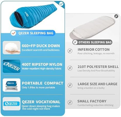 0 Degree Down Sleeping Bag for Adults,Cold Weather Backpacking