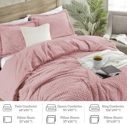 Homelike Moment Fleece Queen Comforter Set, Fluffy Bed Set 3 Piece Pink
