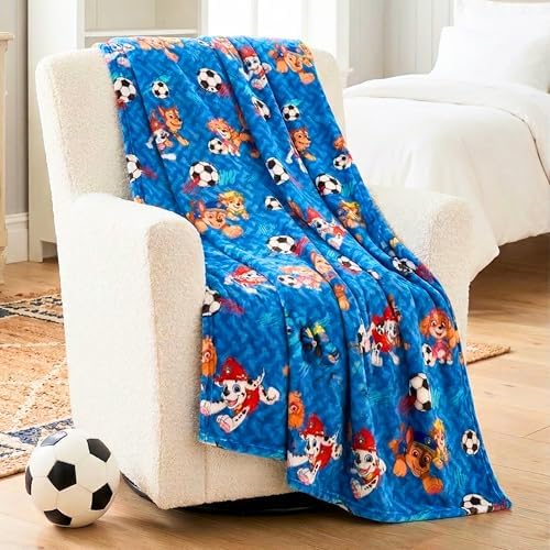 Franco Paw Patrol Kids Sports Soccer Throw, 46 in x 60 in, Soft Plush Blanket for Couch, Bed, or Sporting Events, (Officially Licensed Product)