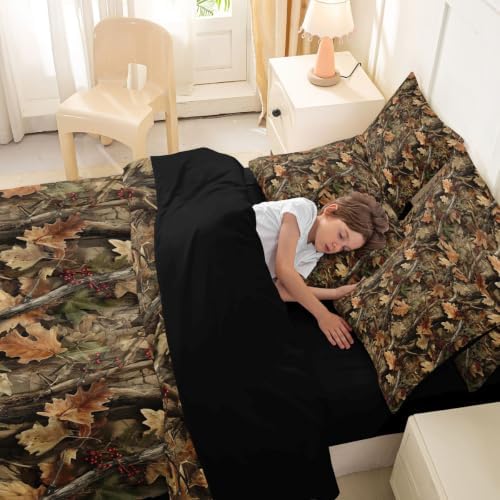 Erosebridal Berry Leaf Camouflage Bedding Set Full Hunting Woodland Camo Comforter Set 7 Piece Country Forest Plants Bed in A Bag for Kids Rustic Botanical Leaves Quilt with Flat Fitted Sheet
