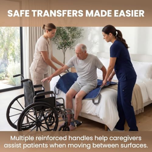 Washable Positioning Bed Pad with 8 Reinforced Handles – 34"x52" Waterproof, Quick-Dry, Absorbent Underpad for Elderly Care, Turning, Lifting & Incontinence Protection (Navy, 34"x52" (2 Pack))