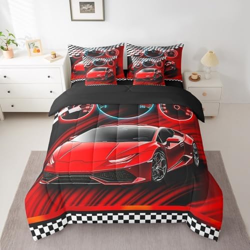 Feelyou Race Car Bed Set for Boys Girls Twin Size Speed Sports Car 7 Pieces