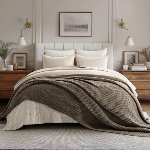 EVERGRACEHOME Chunky Chenille Knit Throw Blanket, 108x92, Mocha Brown