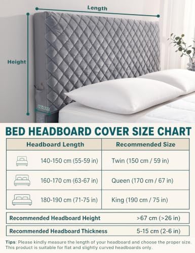 Velvet Bed Headboard Cover Slipcover - Stretch Quilted & Thicken Dustproof Protector for Queen/King, Washable Decorative Headboard Cover for Bedroom (LightGray, 75x27.5 inch)