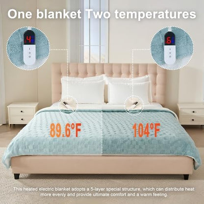 Heated Blanket King 100" x 90", Soft Cozy Checked, Sage Green