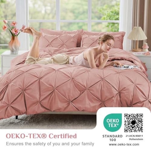 JOLLYVOGUE King Size Comforter Set 7 Pieces - Bed in a Bag King for All Season, Pintuck Bedding Comforter Sets with Comforter, Flat Sheet, Fitted Sheet and Pillowcases & Shams, Rose Brown