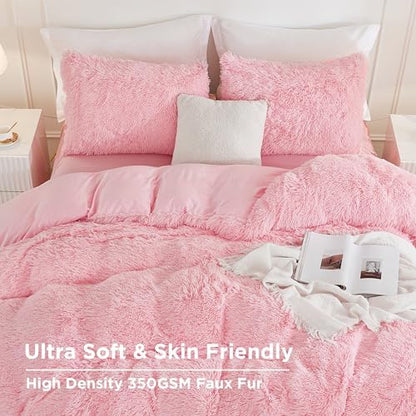 Andency Pink King Size Comforter Set, Fluffy Faux Fur Warm Bedding Set