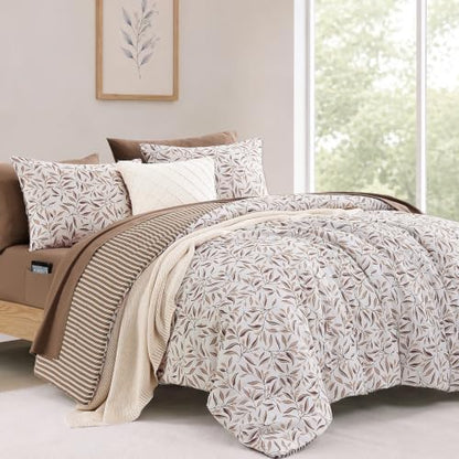 Monbix King Comforter Set-7 Pieces Floral Bed in a Bag King Bedding Sets