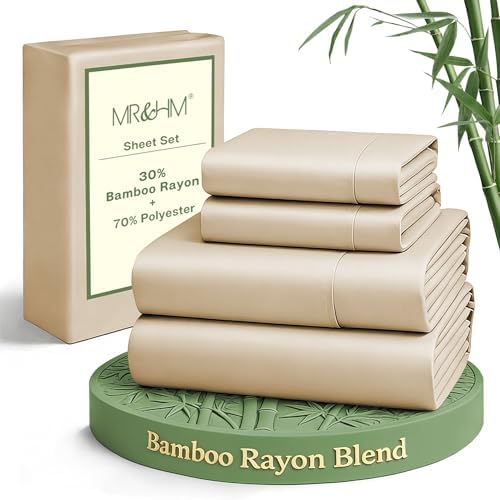MR&HM California King Sheets 4 Pieces, Rayon Derived from Bamboo Blend