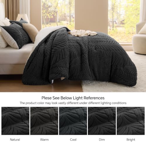 BEDELITE Fluffy Sherpa Twin Comforter Set,Leaf-Black