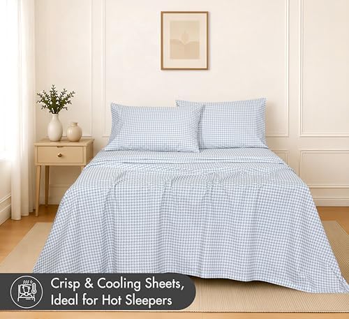RUVANTI 100% Cotton California King Sheets, Percale Sheet Set, Houndstooth
