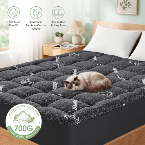 Mattress Pad Full Size, Cooling Pillow Top Mattress Topper, Ultra Soft Viscose from Bamboo, Breathable for Hot Sleepers, Deep Pocket 8"-20", Black