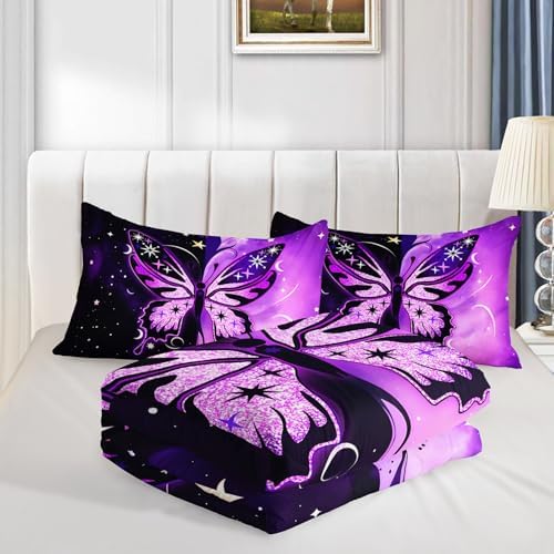 HOSIMA Stars Print Butterfly Bedding Set Full Size with 2 Pillowcases.