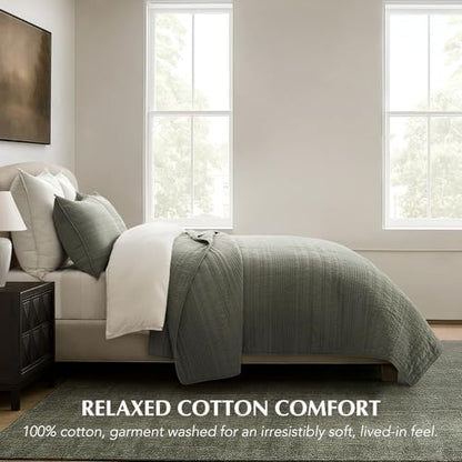 EVERGRACEHOME 100% Cotton Quilt Set Oversized Cal King, Olive Green