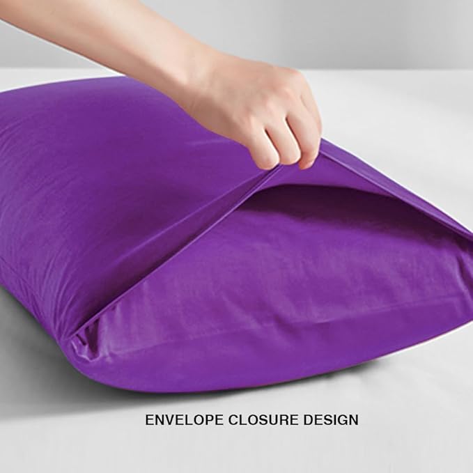 FLXXIE Pillow Cases Standard Size, Soft Microfiber Pillow Covers with Envelope Closure, Wrinkle, Stain Resistant Pillowcases, 2 Piece Set, 20x26, Purple