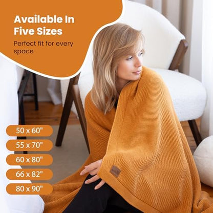 Dalisa 100% Organic Turkish Cotton Throw Blanket - GOTS Certified, Cozy - Perfect for Couch, Bed, and Home Decor - Boho Vintage Knit Alina (Saffron Gold, 60x80)