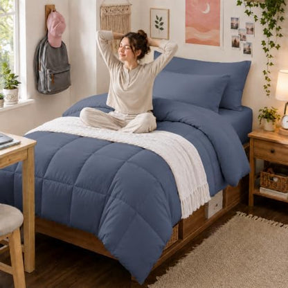 Anluoer Twin Comforter Set, 5 Piece Bed in a Bag Twin Bedding Sets