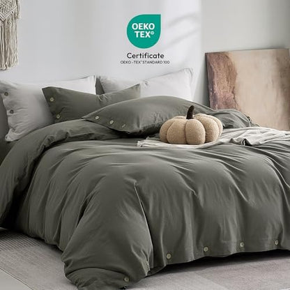 JELLYMONI 100% Washed Cotton Dark Grey Duvet Cover Full, Linen-Like