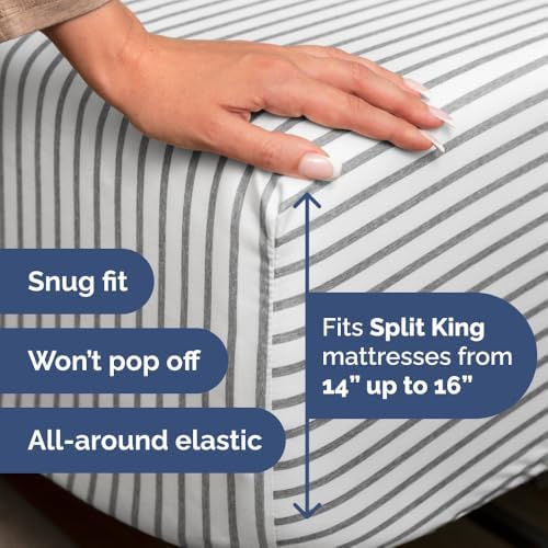 Flex Top Split Head King 4 Piece Sheet Set - Soft & Cooling - Grey Stripes
