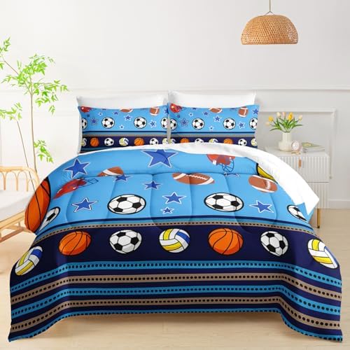 QOOMO Sports 7 Pieces Comforter Set Twin Size,Sports Bedding Set for Kids