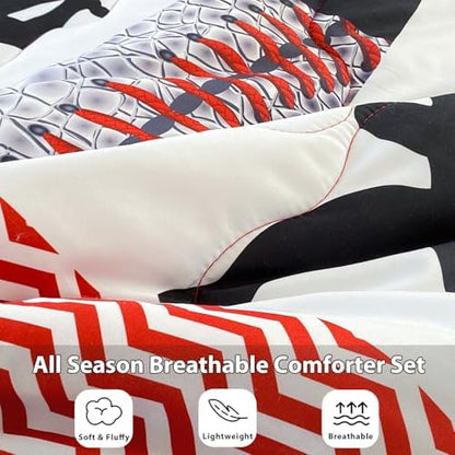 7 Piece Baseball Comforter Set Bed in A Bag Queen Size 3D Softball Sports Bedding Set for Boys Kids Microfiber Comforter All Season (1 Comforter, 1 Flat Sheet, 1 Fitted Sheet, 4 Pillowcase)