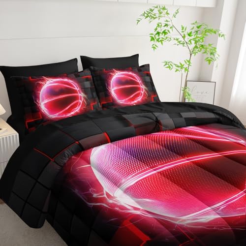 HOSIMA Teen 7Pcs Basketball Twin Comforter Set with Sheets Sports Bedding.