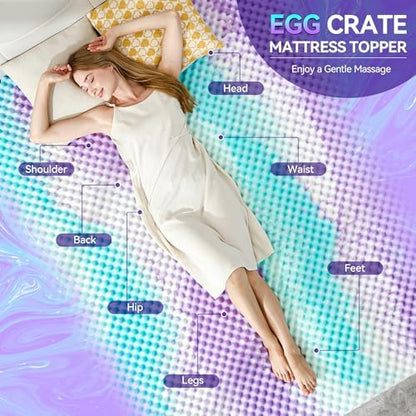 SINWEEK 2 Inch Egg Crate Memory Foam Mattress Topper Twin XL, Twin Extra Long Mattress Pads for College Dorm Room, Pressure Relieve CertiPUR-US Certified,39x80 Inches, Colorful