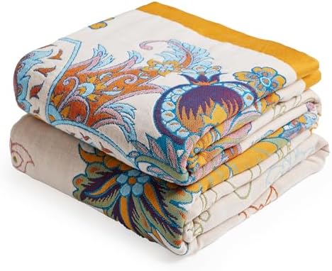 VANJOROY Boho Throw Blanket, 100% Organic Cotton Breathable Skin-Friendly Ultra Soft Bed Quilt Throw - All Season Floral Bird Farmhouse Décor Luxury Blanket for Sofa Couch Chair and Gift. 60" x 80"