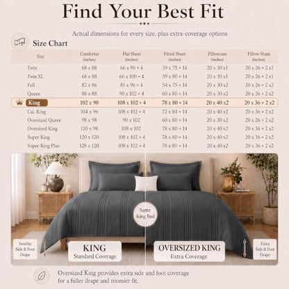 CozyLux King Size Comforter Set Dark Grey- 7 Pieces Bed in a Bag