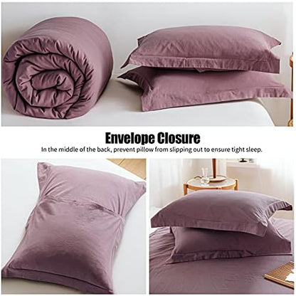 Simple&Opulence 100% Linen Duvet Cover Set 3pcs Basic Style Natural French Washed Flax Solid Color Soft Breathable Farmhouse Bedding with Button Closure - Purple, Queen
