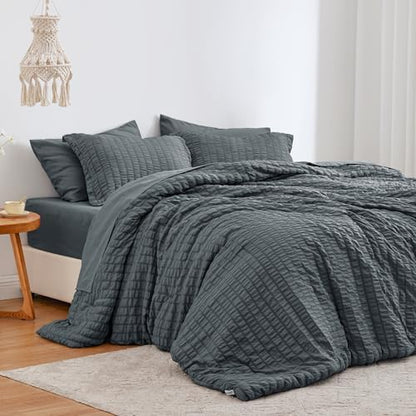 Love's cabin Seersucker Charcoal Grey King Size Comforter Set