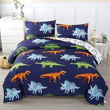 RYNGHIPY Queen Dinosaur Comforter Set 3 Pcs Dark Blue Boys Bedding Set