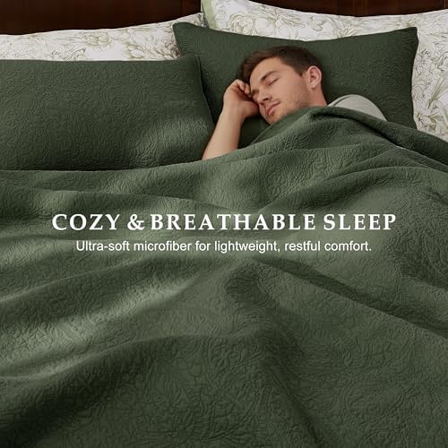 WDCOZY Queen 100% Cotton Paisley Quilt Bedding Set Olive Green Comforter