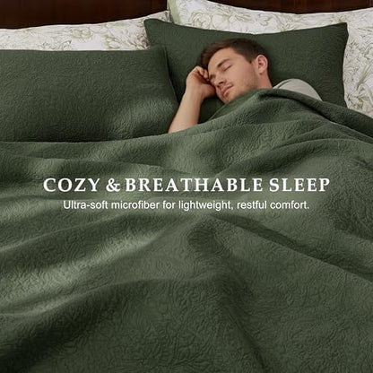 WDCOZY Queen 100% Cotton Paisley Quilt Bedding Set Olive Green Comforter