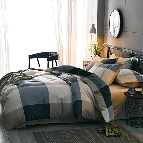 mixinni Queen Comforter Set Lightweight Modern Style Checkered Pattern Comforter for Boys Men, 1 Geometric Comforter and 2 Pillow Shams, All Season-Queen Size