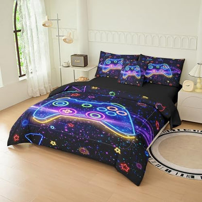MWMWMW 6 pcs Boys Full Size Bedding Set, Gaming Comforter Sets for Boys,Kids Comforter Set for Boy Teens with 1 Comforter, 1 Flat Sheet, 1 Fitted Sheet, 1 Pillow Cover, 2 Pillowcases
