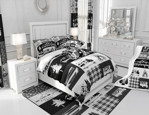 Castle Fairy Camper Adventure Comforter Set Twin Size,Happy Camping Plaid RV Inside Decor Bedding Set for Kids Boys Men,Arrow Hunt Cabin Rustic Farm Check Quilted Duvet Set with 1 Pillowcase