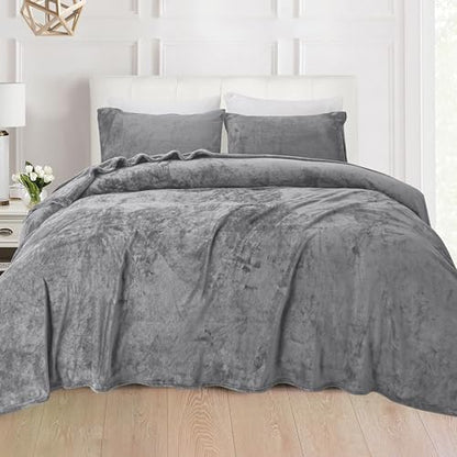 Elegant Comfort Luxuriously Soft 4-Piece Velvet Plush Flannel Sheet Set - Premium Quality - Cozy Warm, Anti-Static, Non Pilling Fuzzy Velvet Flannel Fleece Deep Pocket Sheet Set - Twin, Gray