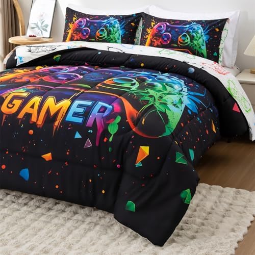 Holawakaka Queen Size Gaming Console Bed in A Bag 5 Pieces for Boys