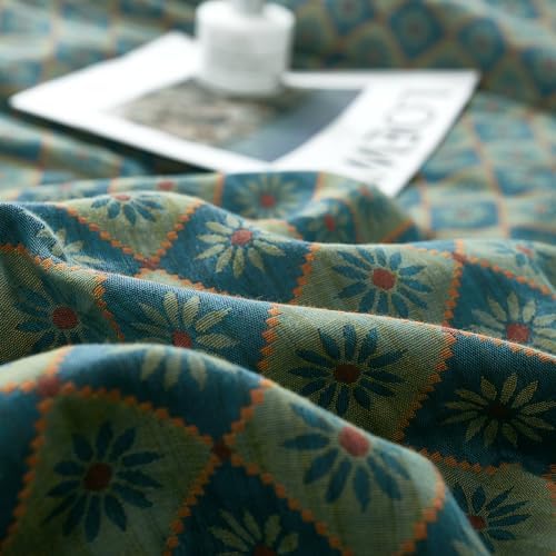 VM VOUGEMARKET Boho Duvet Cover King Geometric Pattern,3Pcs Yarn-Dyed Muslin Cotton Duvet Cover Set Blue Green Flower Bedding Set for Girls Women Without Comforter
