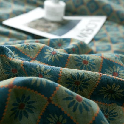 VM VOUGEMARKET Boho Duvet Cover King Geometric Pattern,3Pcs Yarn-Dyed Muslin Cotton Duvet Cover Set Blue Green Flower Bedding Set for Girls Women Without Comforter
