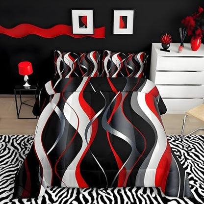 Feelyou Red Grey Black Comforter Set Geometric Spiral Pattern Duvet Set for Kids Boys Girl Modern Abstract Inner Fill Bedding Set Grey White Comforter 1 Comforter Set with 1 Pillowcase Twin Size