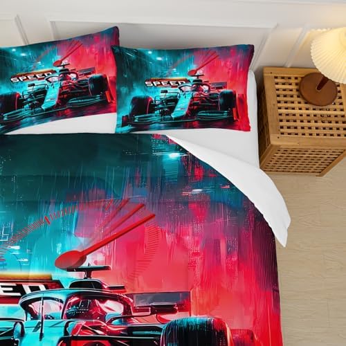 Race Car Comforter King Size,Race Car Kids Comforter Set,3Pcs Bedding Set Printed Comforter with 2 Pillowcases,Down Alternative,Soft and Lightweight,for All Seasons