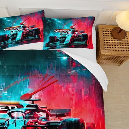 Race Car Comforter King Size,Race Car Kids Comforter Set,3Pcs Bedding Set Printed Comforter with 2 Pillowcases,Down Alternative,Soft and Lightweight,for All Seasons