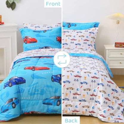 Viviland Kids Full Bedding Sets, Boys Comforter, Sky Blue Sports Cars