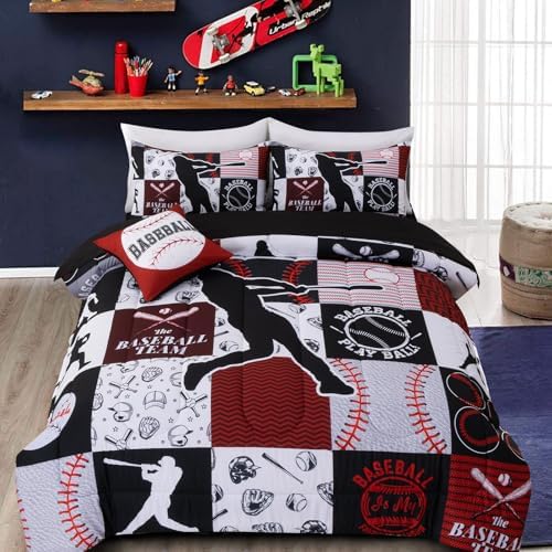 A Nice Night Sports Baseball Bedding Boys Comforter Sets Queen,Green