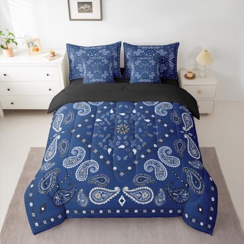 Erosebridal Paisley Floral 7 Piece Bedding Set Twin Bohemian Comforter Set with Sheets Mandala Bed in A Bag Retro Chic Flower Bed Sets with 2 Pillowcases, 2 Throw Pillow Covers